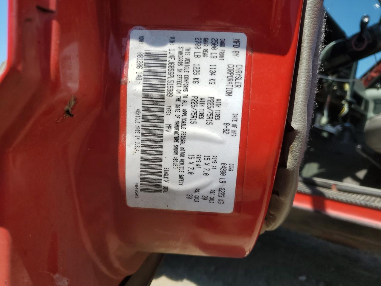 1993 Jeep Cherokee Sport VIN: 1J4FJ68S6PL515989 Lot: 63632274