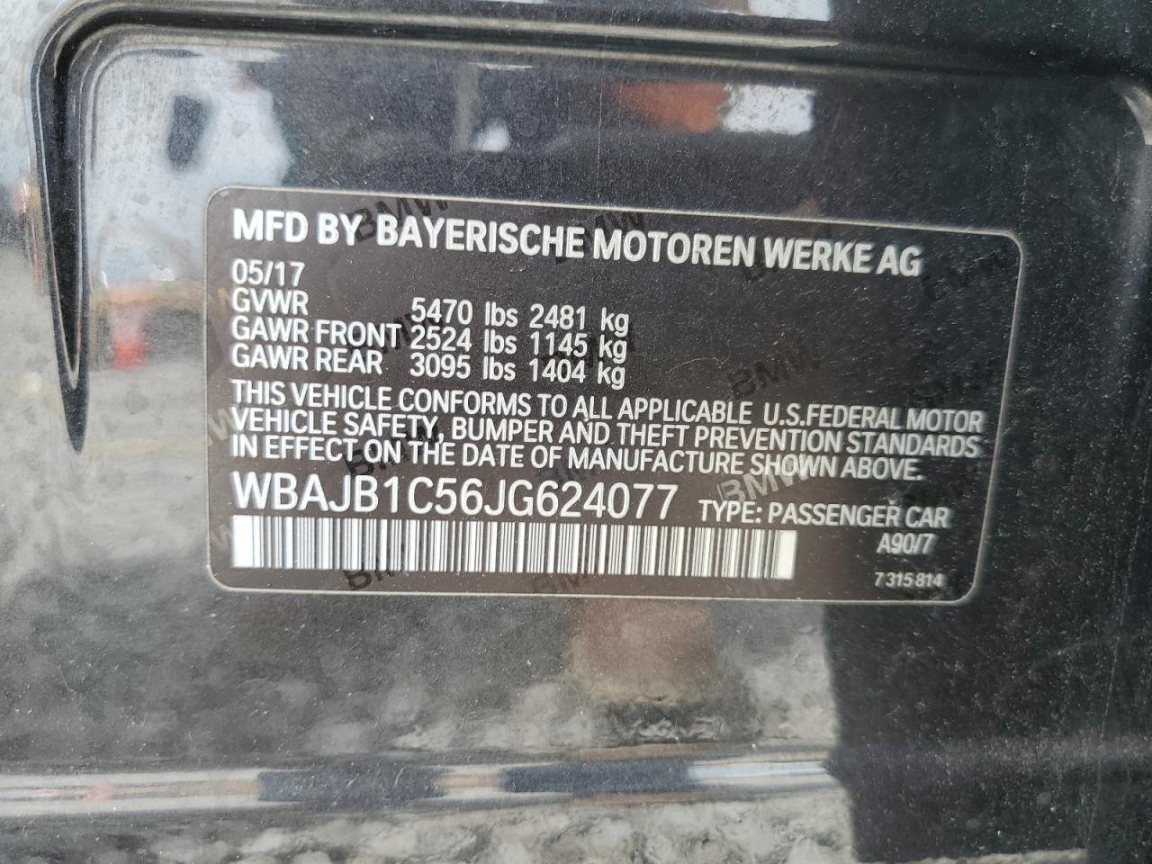 2018 BMW 530Xe VIN: WBAJB1C56JG624077 Lot: 63259304