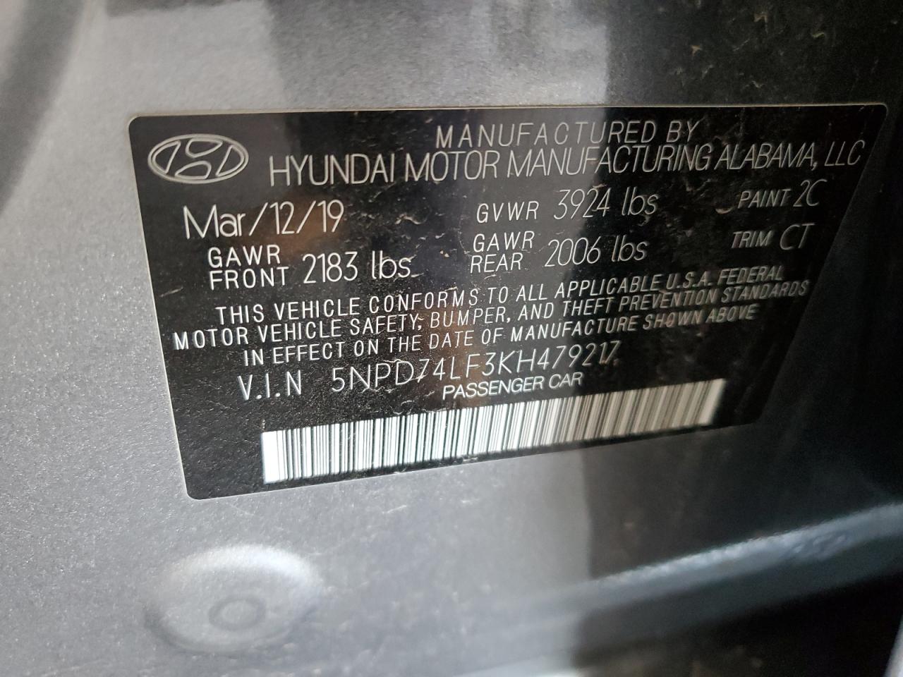 2019 Hyundai Elantra Se VIN: 5NPD74LF3KH479217 Lot: 62484204