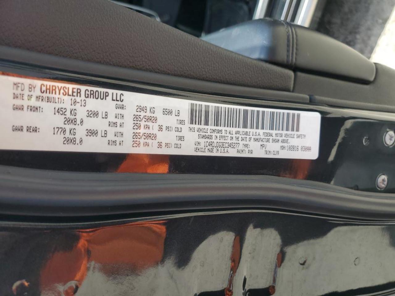 2014 Dodge Durango Limited VIN: 1C4RDJDG3EC345277 Lot: 63088614