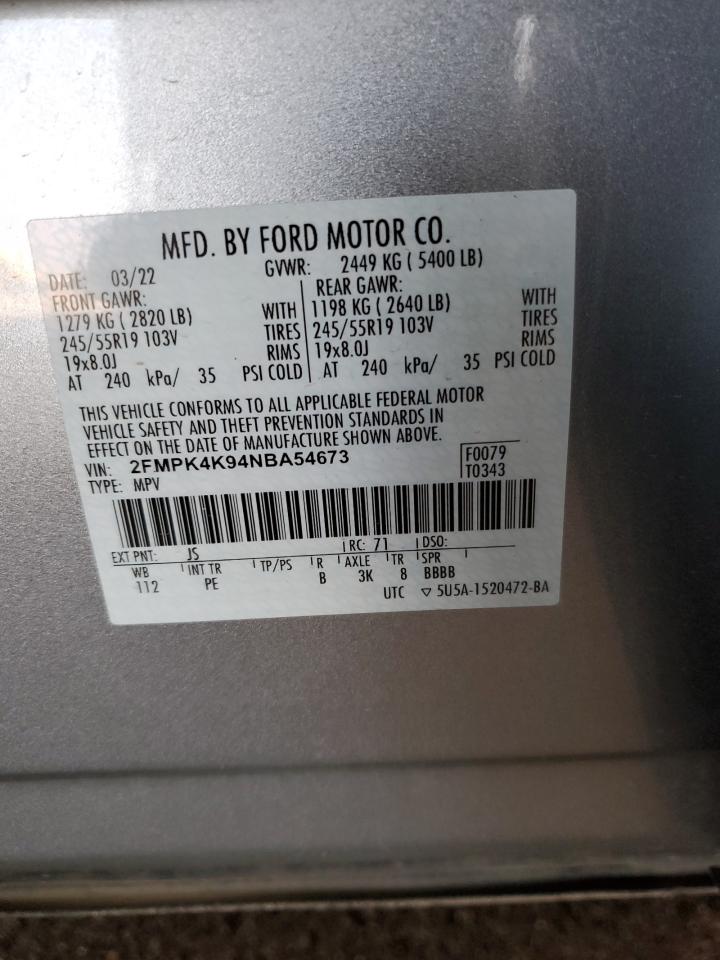 2022 Ford Edge Titanium VIN: 2FMPK4K94NBA54673 Lot: 64910564