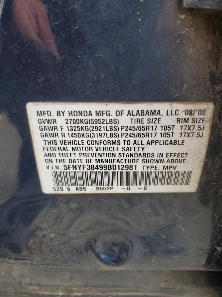 2009 Honda Pilot Ex VIN: 5FNYF38499B012981 Lot: 64280774