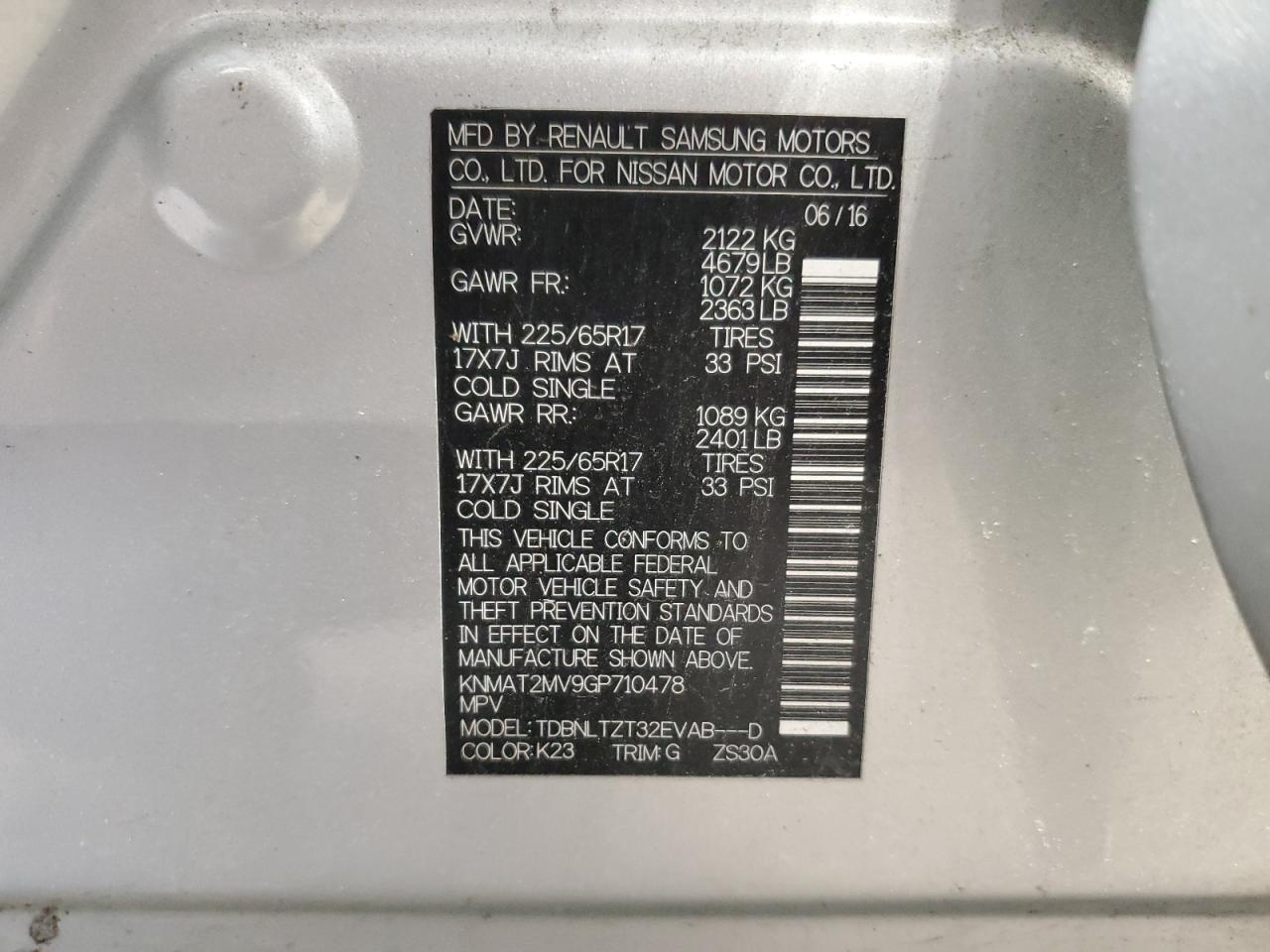 2016 Nissan Rogue S VIN: KNMAT2MV9GP710478 Lot: 61479604