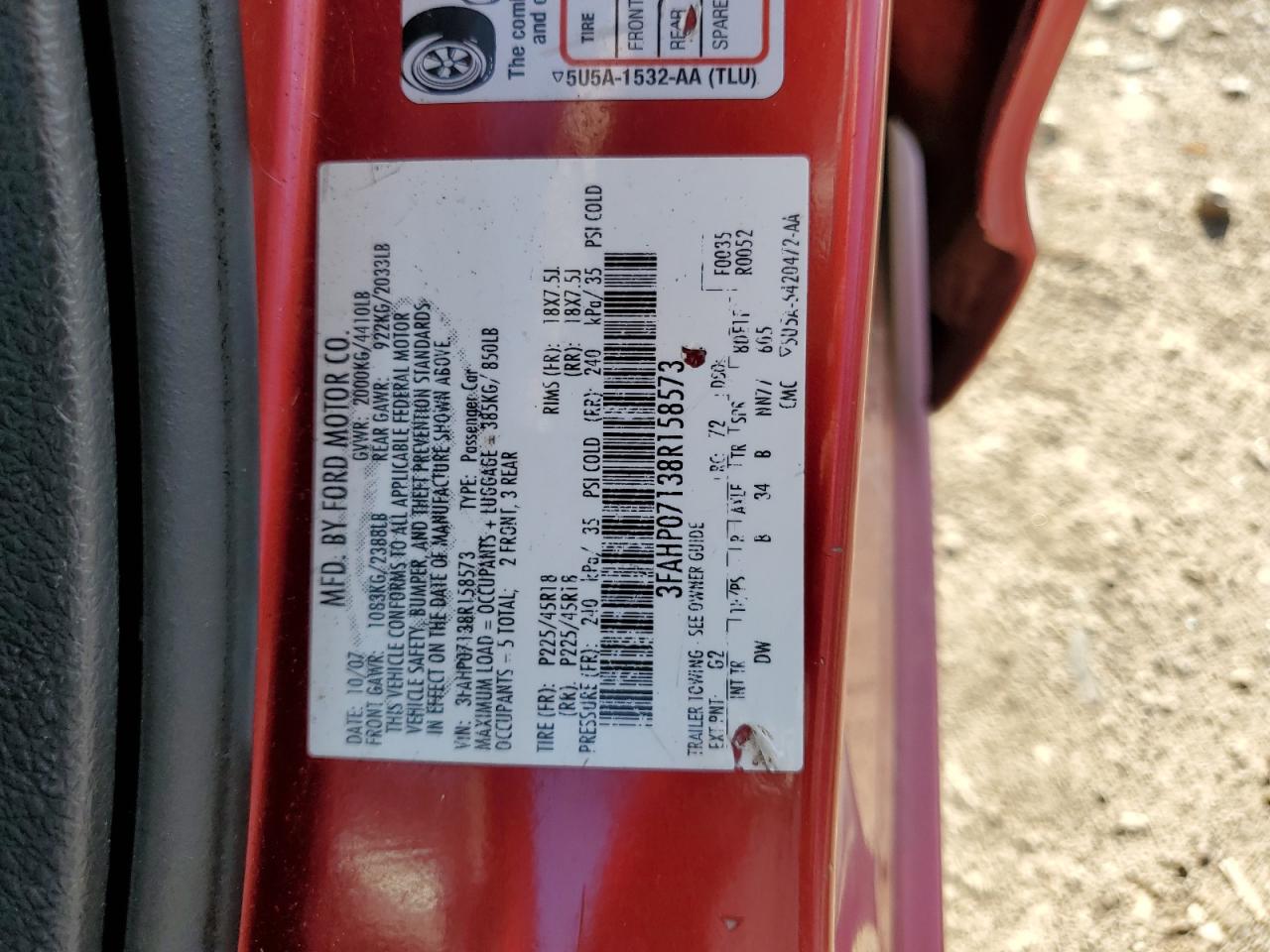 2008 Ford Fusion Se VIN: 3FAHP07138R158573 Lot: 63091314