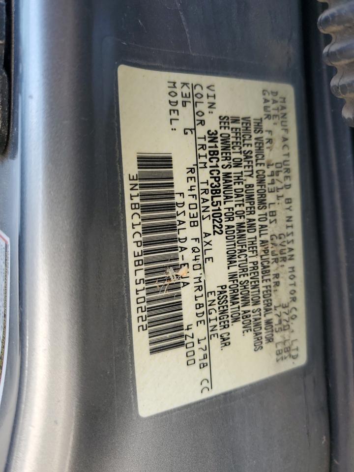 2011 Nissan Versa S VIN: 3N1BC1CP3BL510222 Lot: 65237054