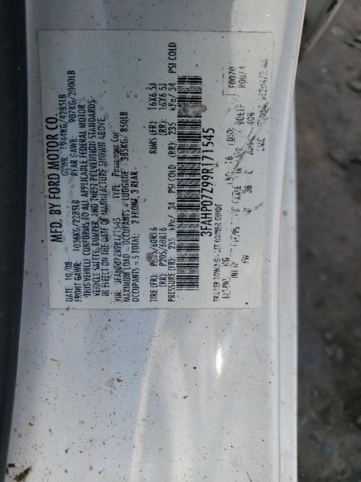 2009 Ford Fusion Se VIN: 3FAHP07Z99R171545 Lot: 60306294