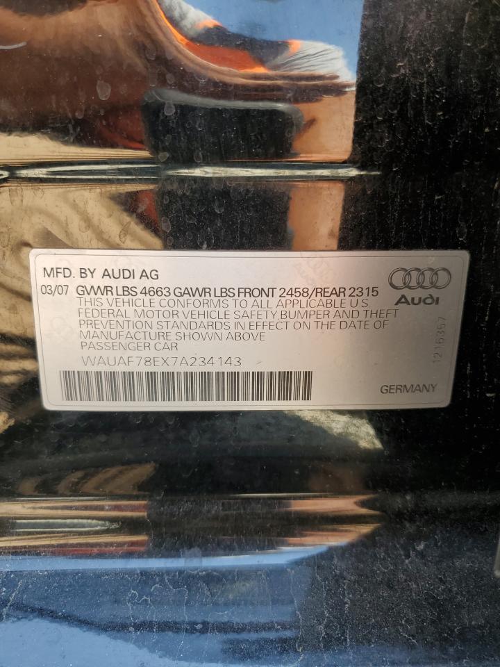 2007 Audi A4 2 VIN: WAUAF78EX7A234143 Lot: 62346704