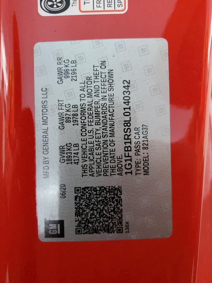 2020 Chevrolet Camaro Ls VIN: 1G1FB1RS8L0140342 Lot: 65005234