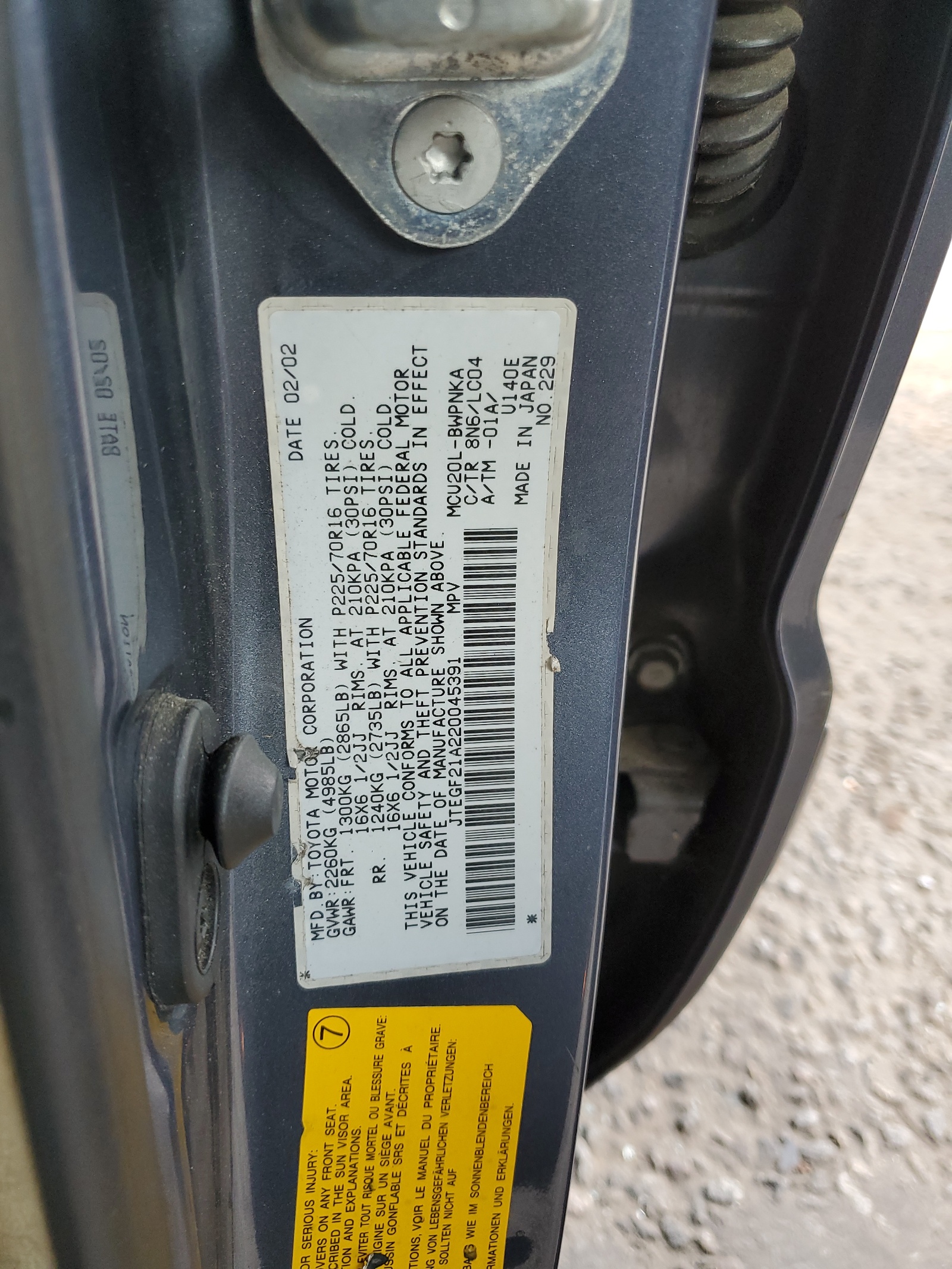 JTEGF21A220045391 2002 Toyota Highlander Limited