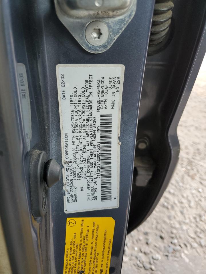 2002 Toyota Highlander Limited VIN: JTEGF21A220045391 Lot: 62390114