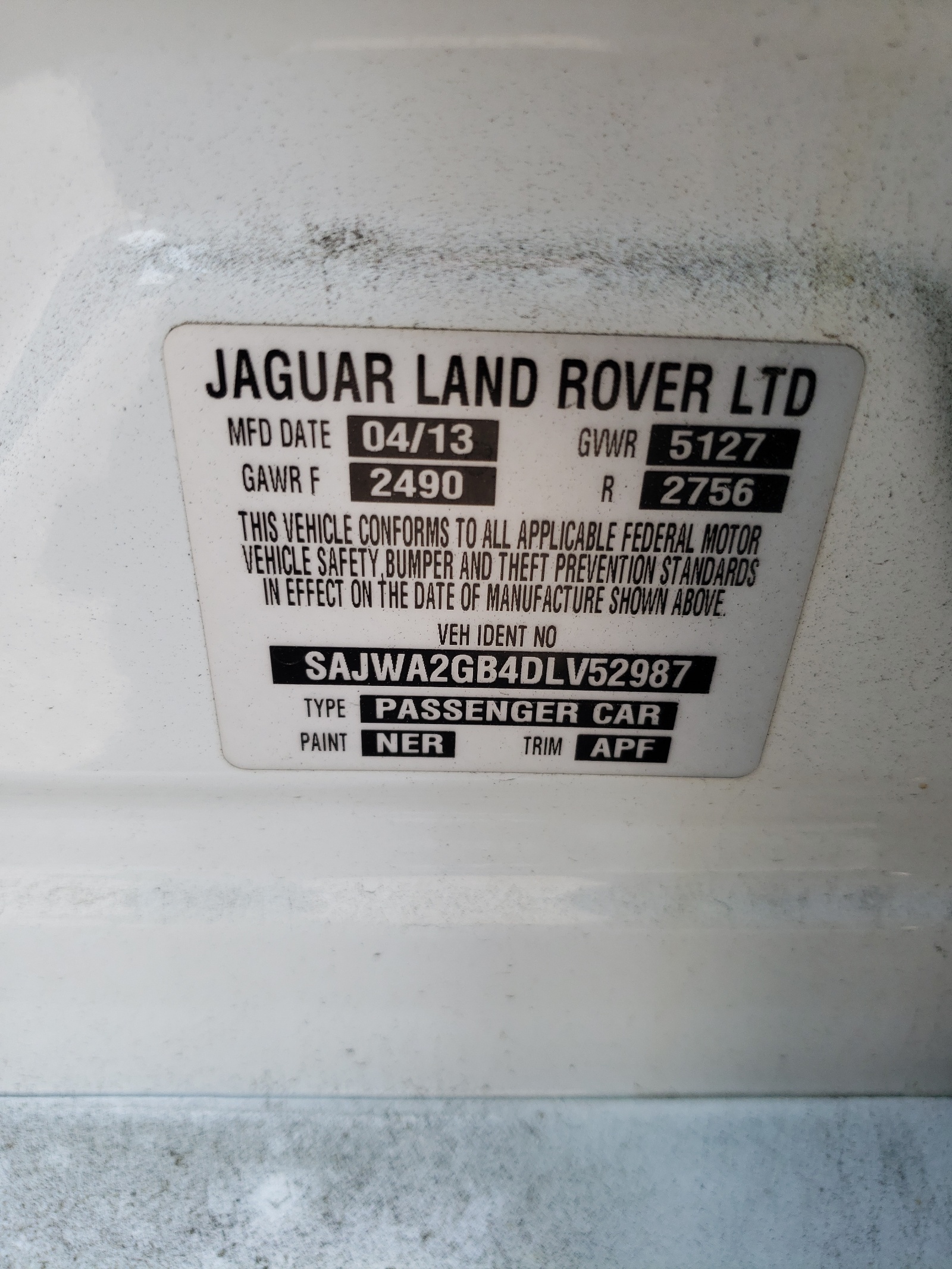 SAJWA2GB4DLV52987 2013 Jaguar Xjl Portfolio