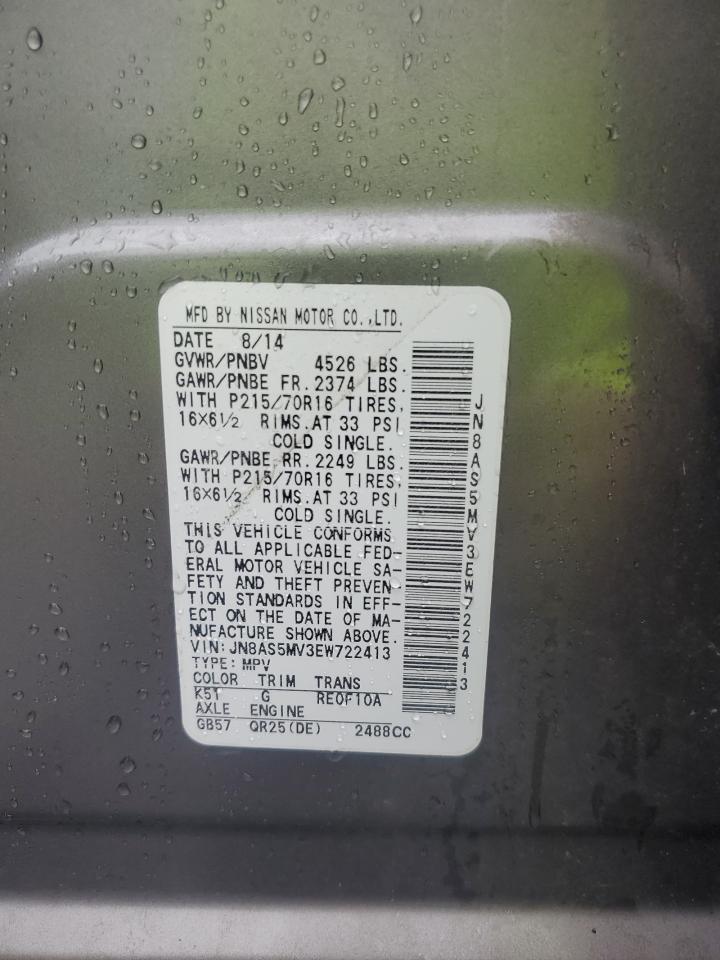 2014 Nissan Rogue Select S VIN: JN8AS5MV3EW722413 Lot: 65118634