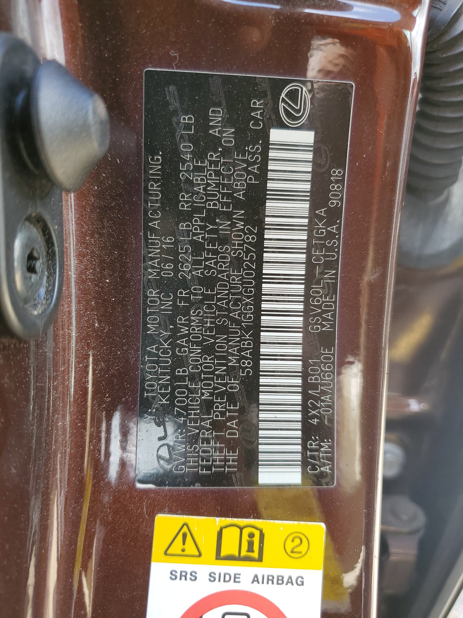 58ABK1GGXGU025782 2016 Lexus Es 350