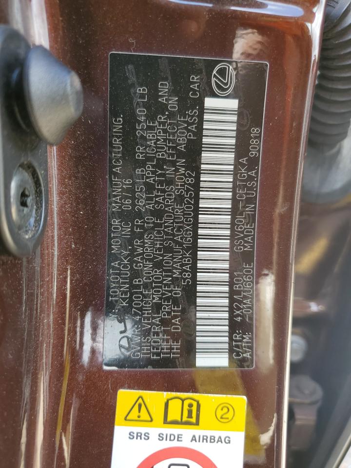 2016 Lexus Es 350 VIN: 58ABK1GGXGU025782 Lot: 63873674