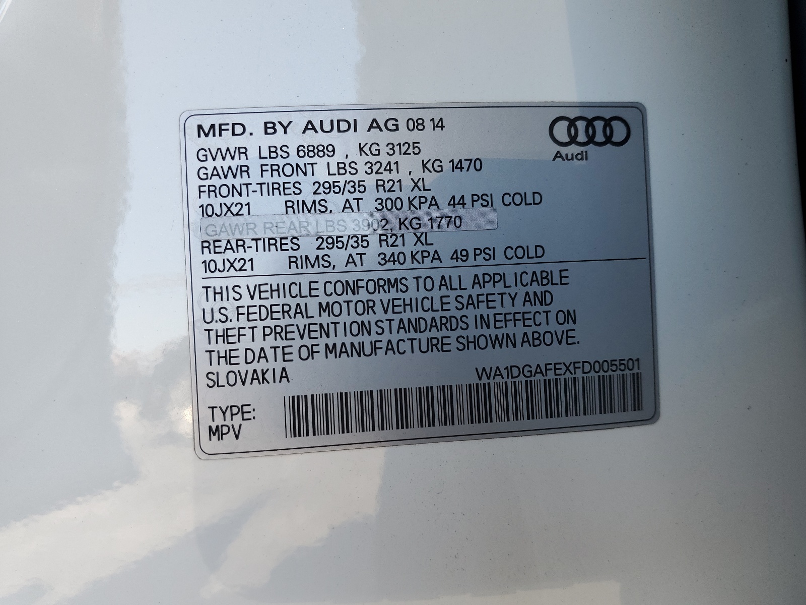 WA1DGAFEXFD005501 2015 Audi Q7 Prestige