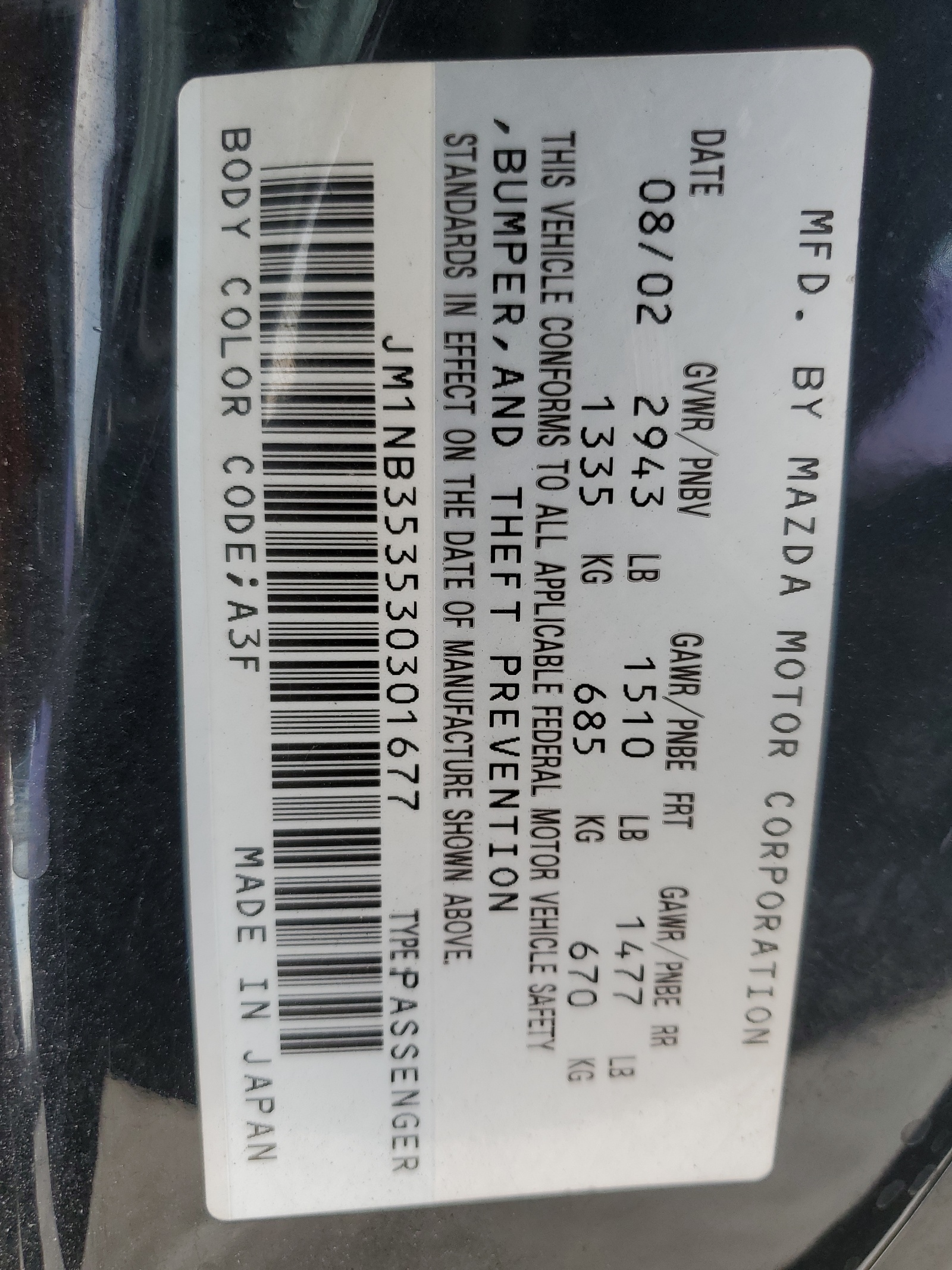 JM1NB353530301677 2003 Mazda Mx-5 Miata Base