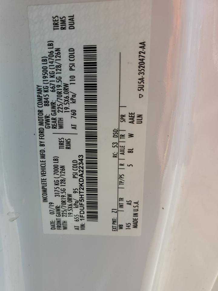 2019 Ford F550 Super Duty VIN: 1FDUF5HT2KDA22343 Lot: 61193674