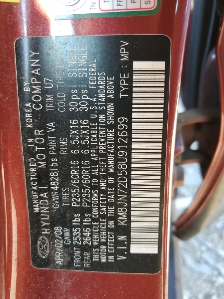 2008 Hyundai Tucson Se VIN: KM8JN72D58U912699 Lot: 62817534