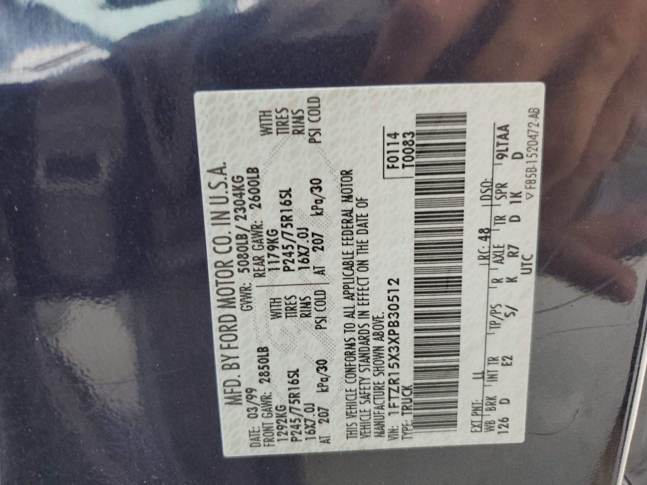 1999 Ford Ranger Super Cab VIN: 1FTZR15X3XPB30512 Lot: 61890284