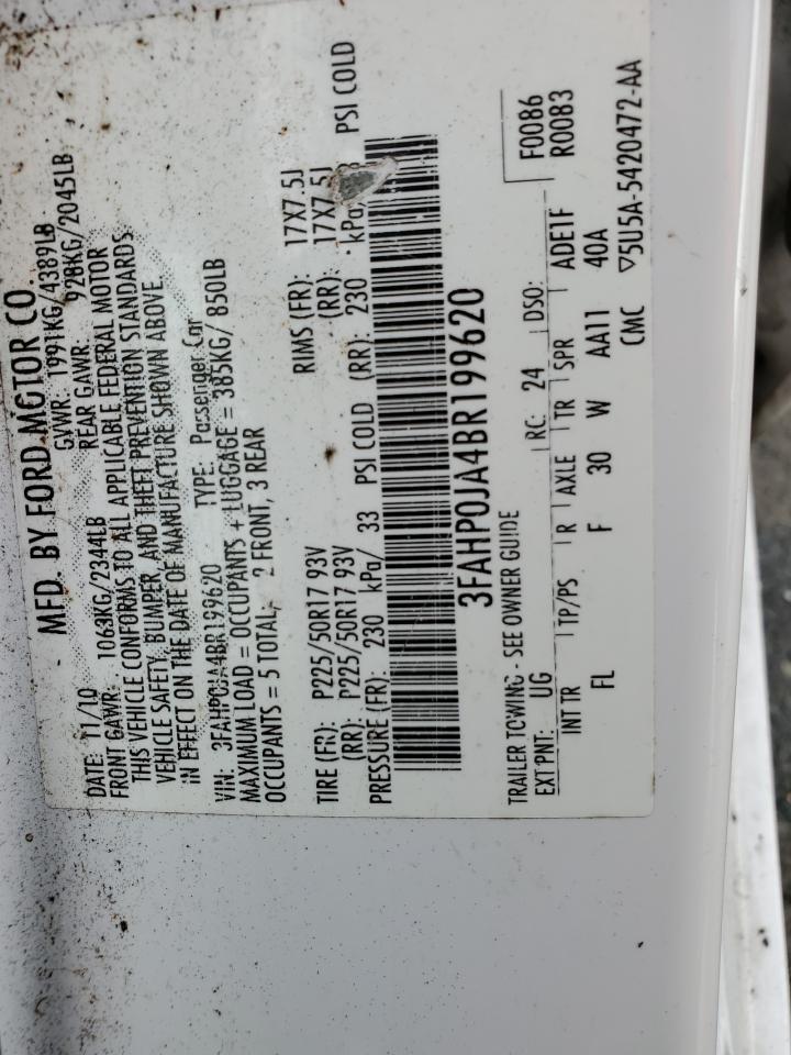 2011 Ford Fusion Sel VIN: 3FAHP0JA4BR199620 Lot: 64487644