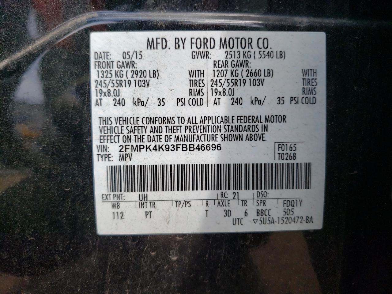 2FMPK4K93FBB46696 2015 Ford Edge Titanium