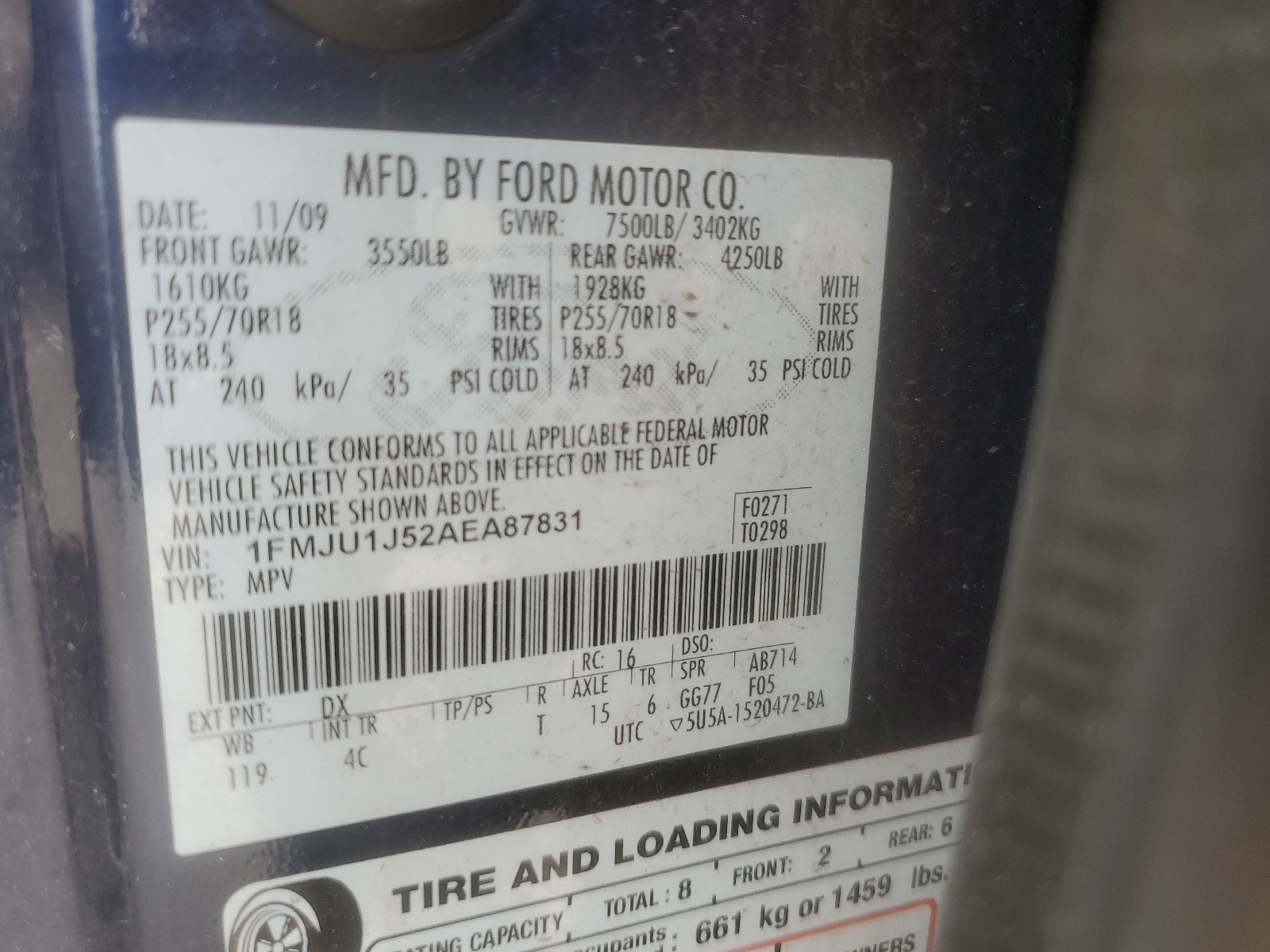 1FMJU1J52AEA87831 2010 Ford Expedition Eddie Bauer