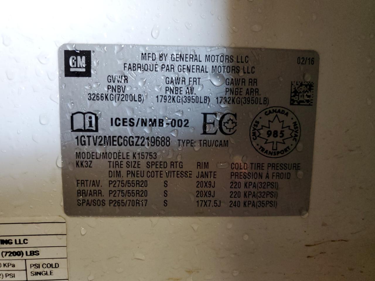 2016 GMC Sierra K1500 Sle VIN: 1GTV2MEC6GZ219688 Lot: 61877764