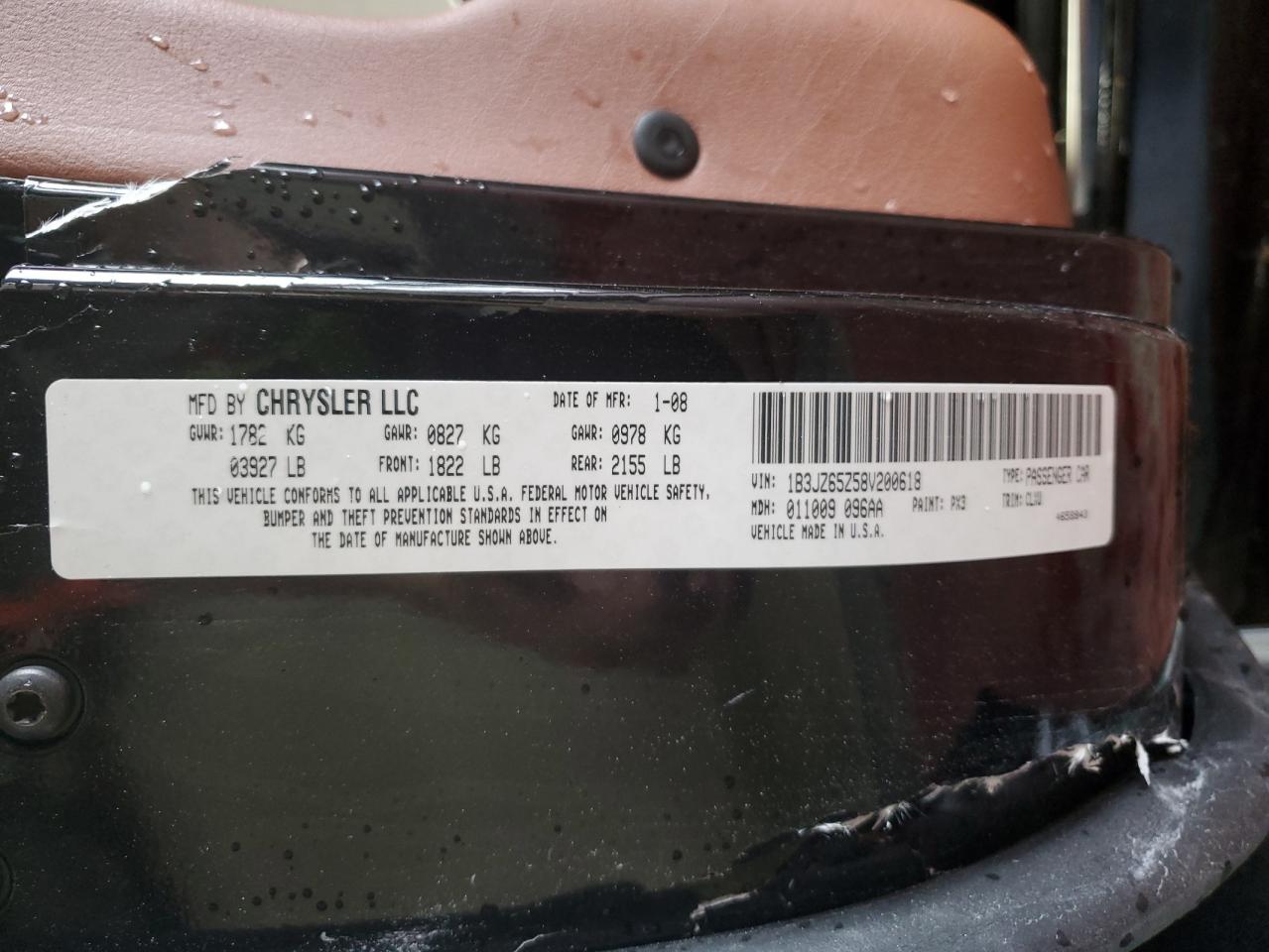 2008 Dodge Viper Srt-10 VIN: 1B3JZ65Z58V200618 Lot: 63079154