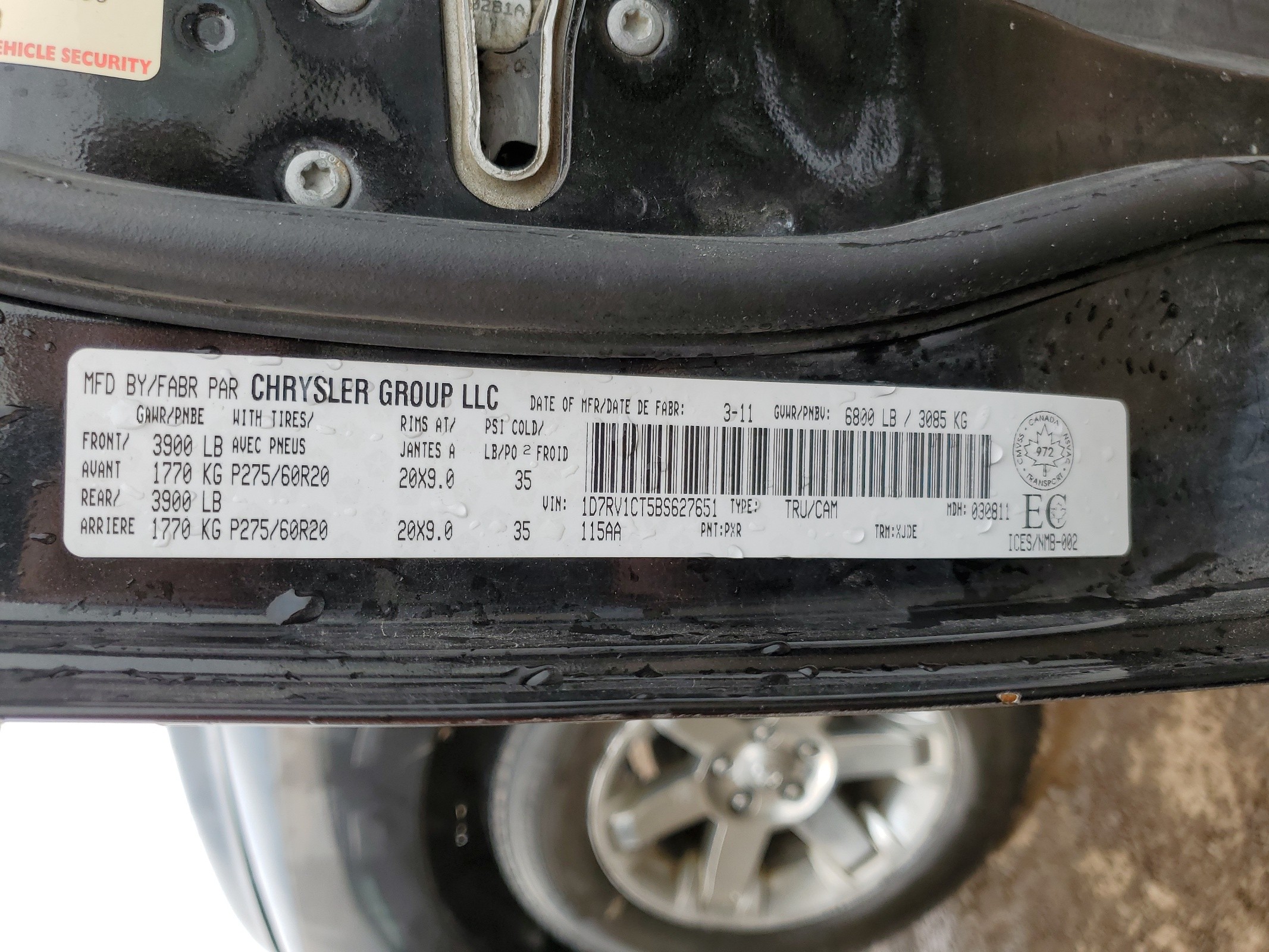 1D7RV1CT5BS627651 2011 Dodge Ram 1500