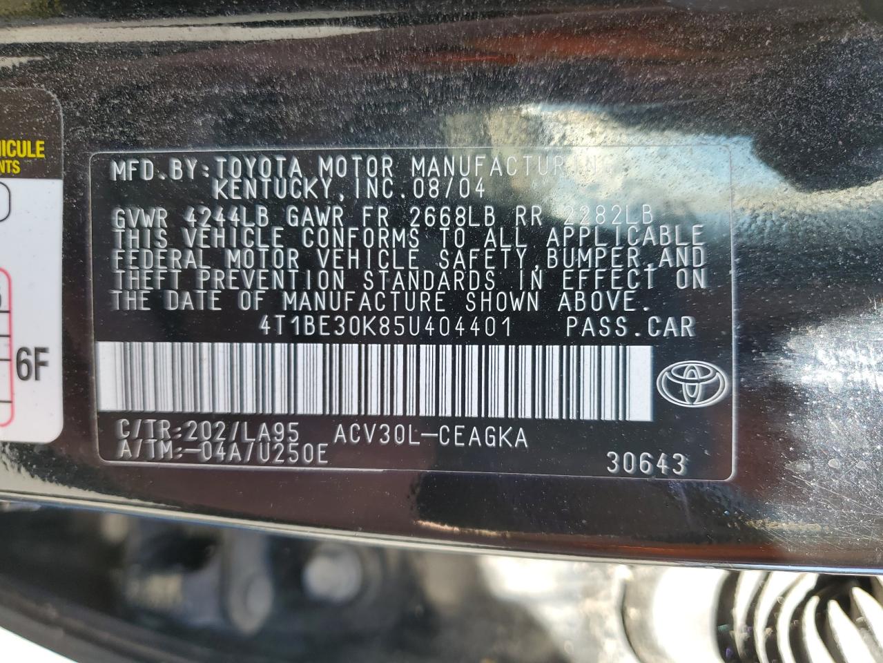 2005 Toyota Camry Le VIN: 4T1BE30K85U404401 Lot: 61396364