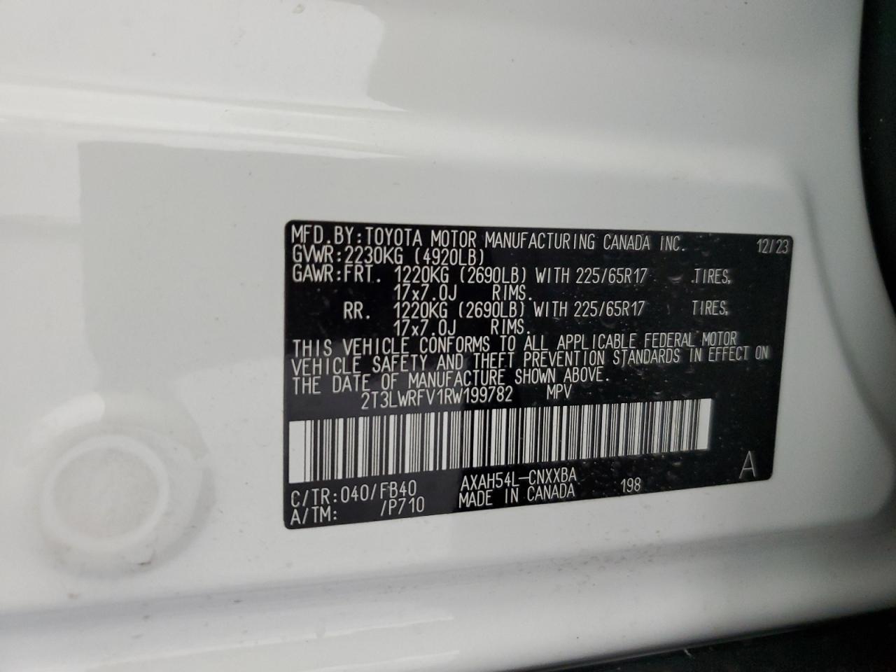 2024 Toyota Rav4 Le VIN: 2T3LWRFV1RW199782 Lot: 62887654