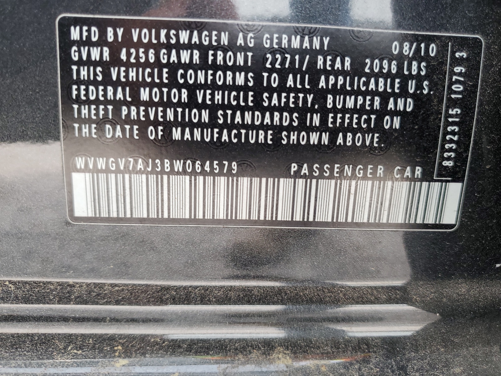 WVWGV7AJ3BW064579 2011 Volkswagen Gti
