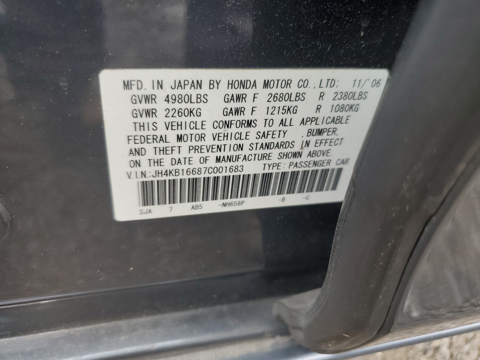 JH4KB16687C001683 2007 Acura Rl