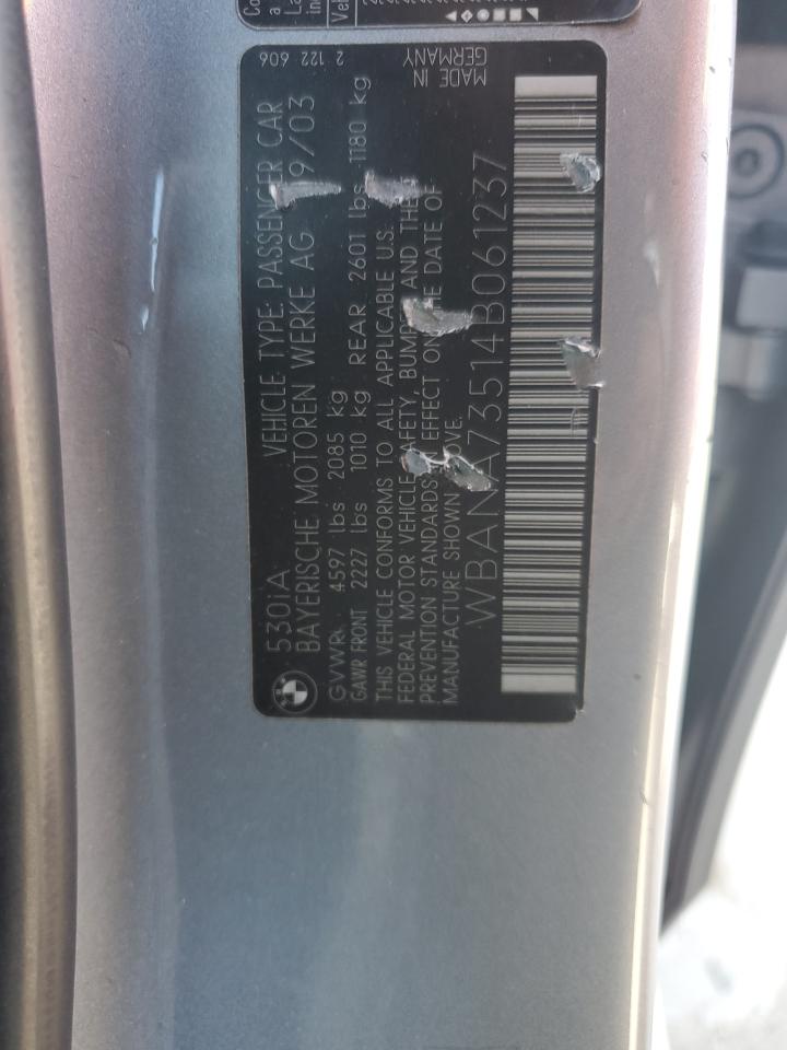 2004 BMW 530 I VIN: WBANA73514B061237 Lot: 64080124