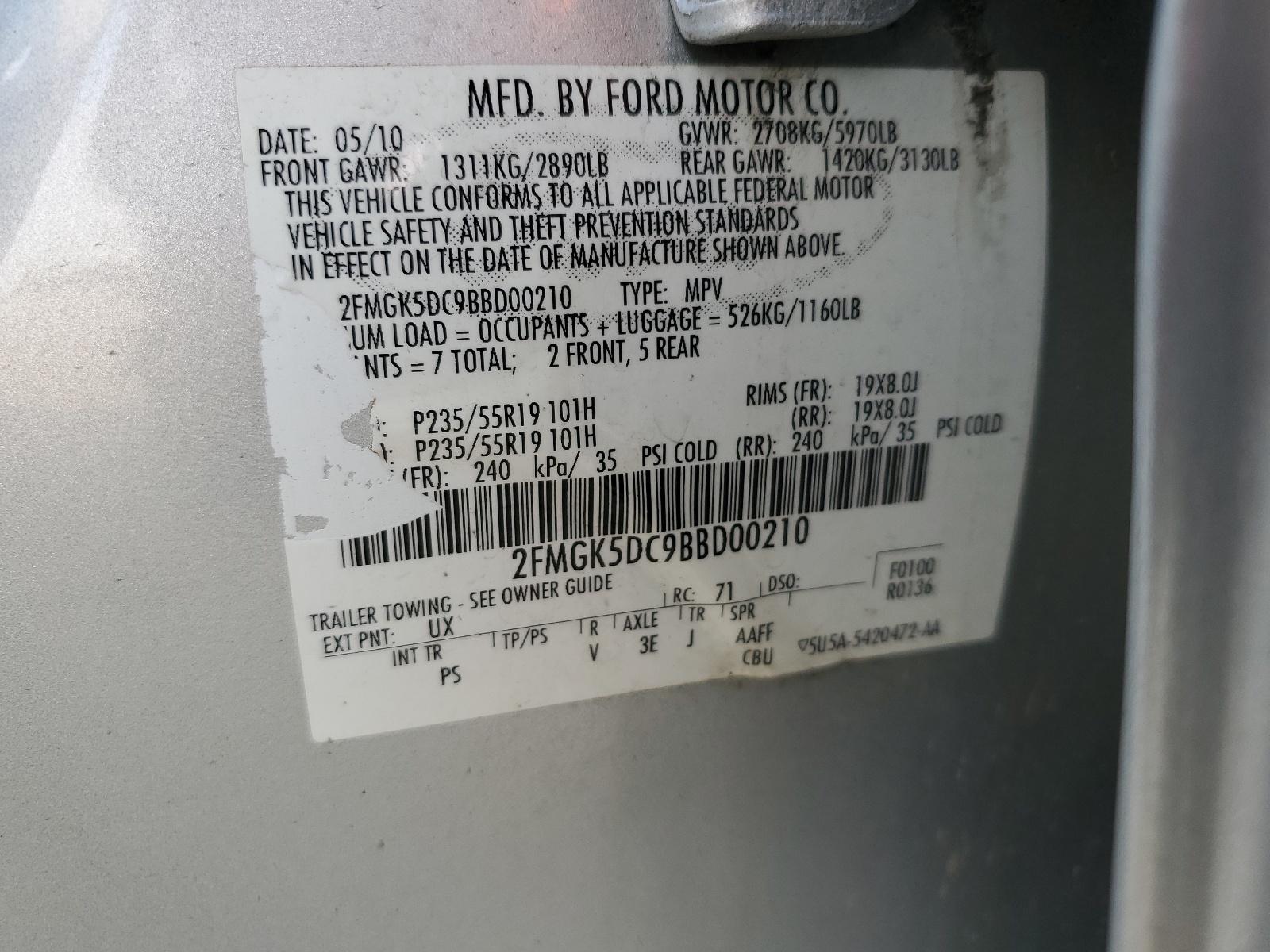 2FMGK5DC9BBD00210 2011 Ford Flex Limited