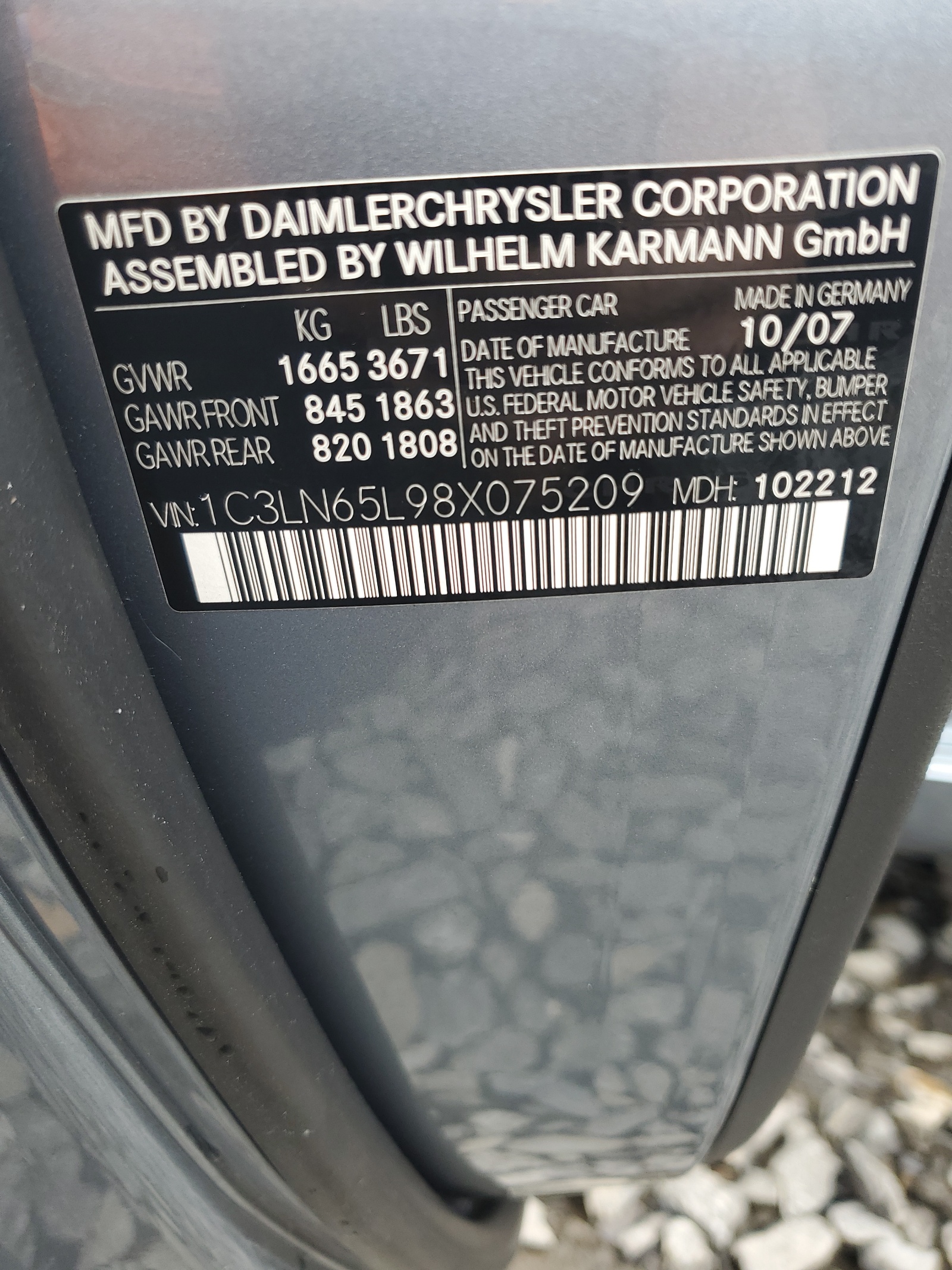 1C3LN65L98X075209 2008 Chrysler Crossfire Limited