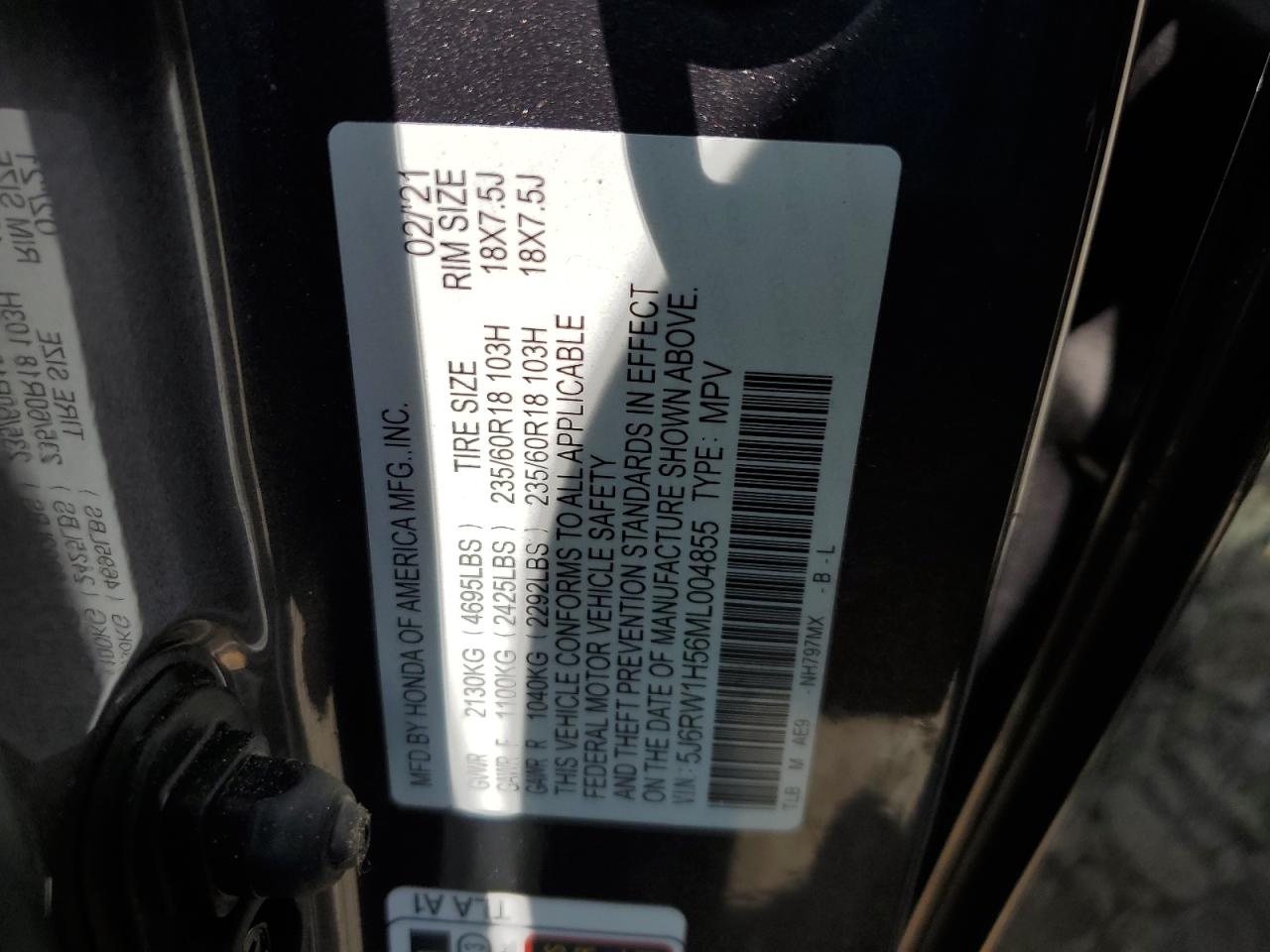 2021 Honda Cr-V Ex VIN: 5J6RW1H56ML004855 Lot: 61630284