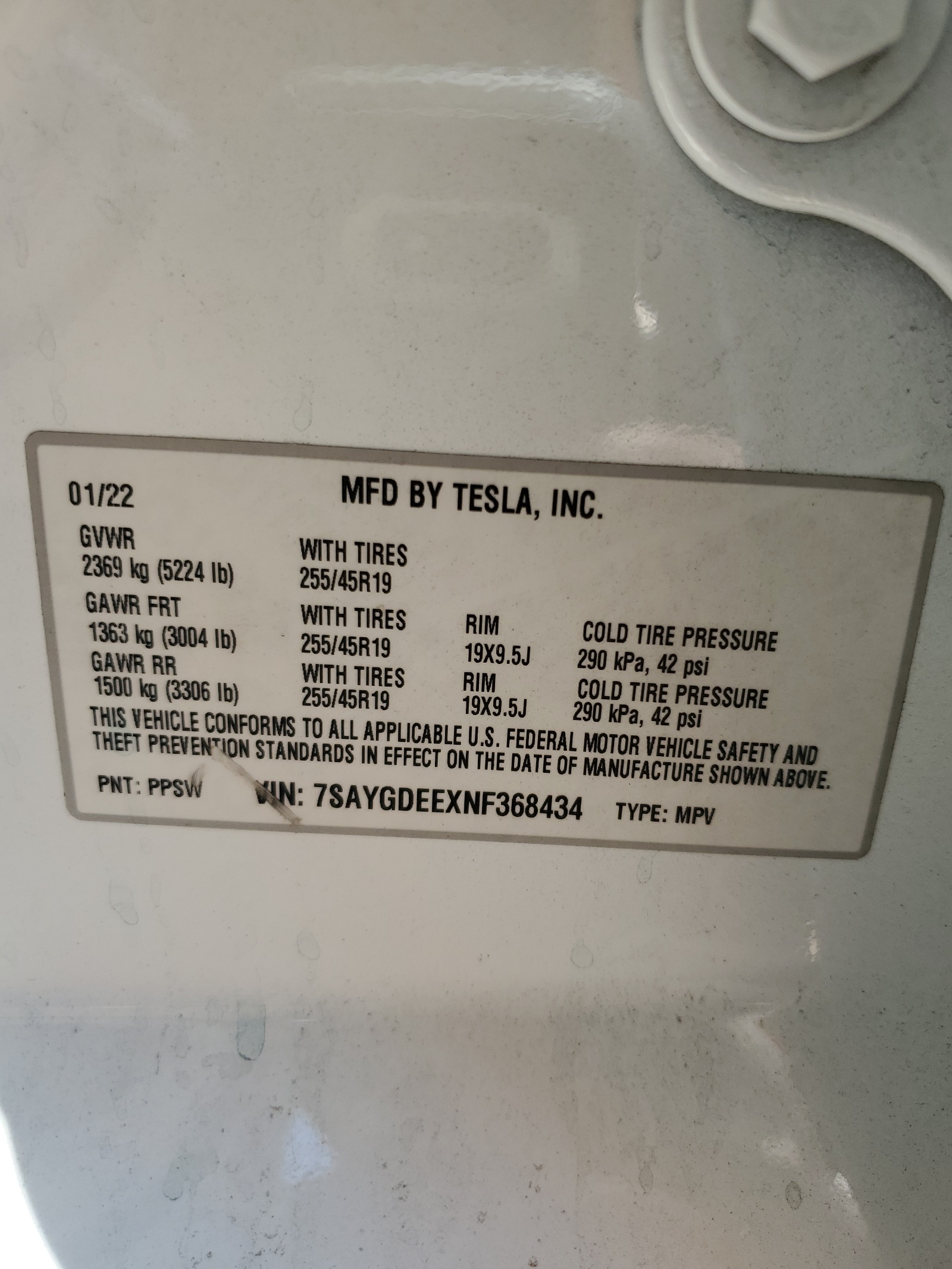 7SAYGDEEXNF368434 2022 Tesla Model Y