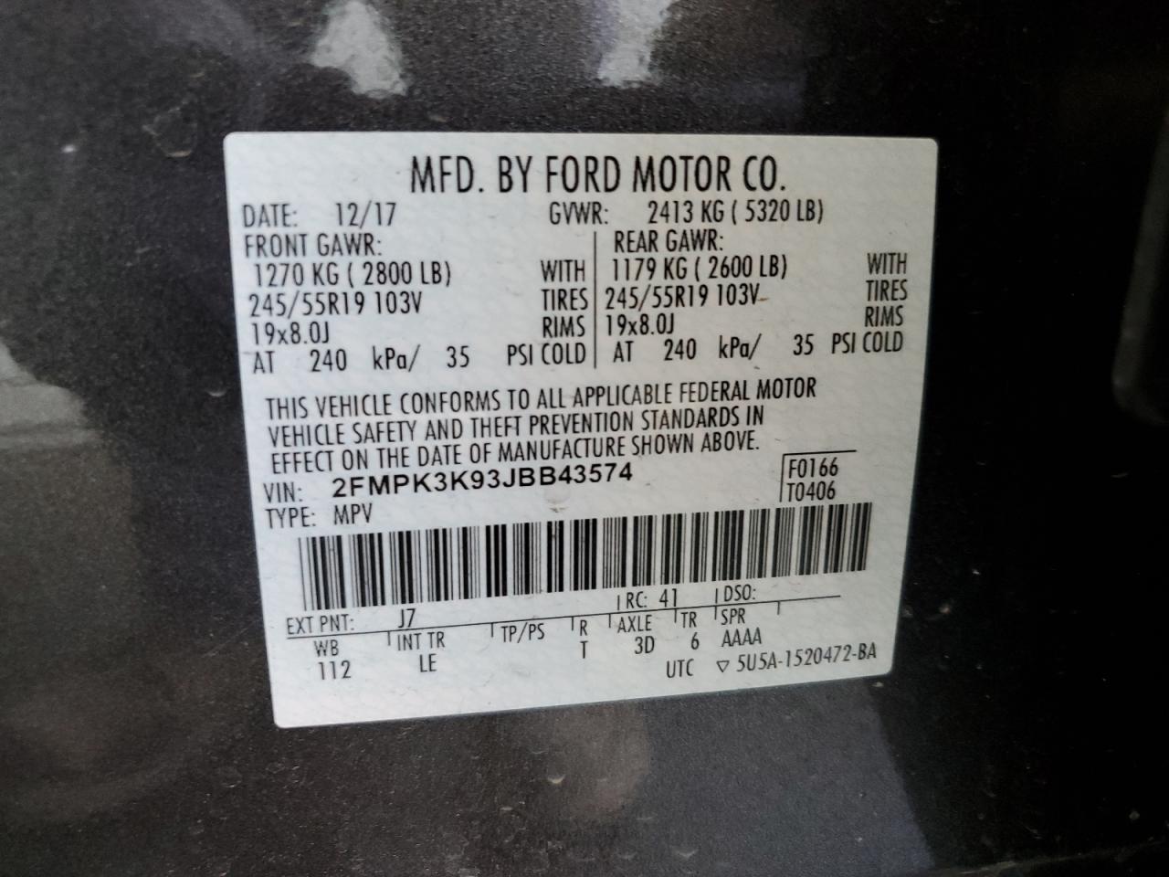 2018 Ford Edge Titanium VIN: 2FMPK3K93JBB43574 Lot: 64651594