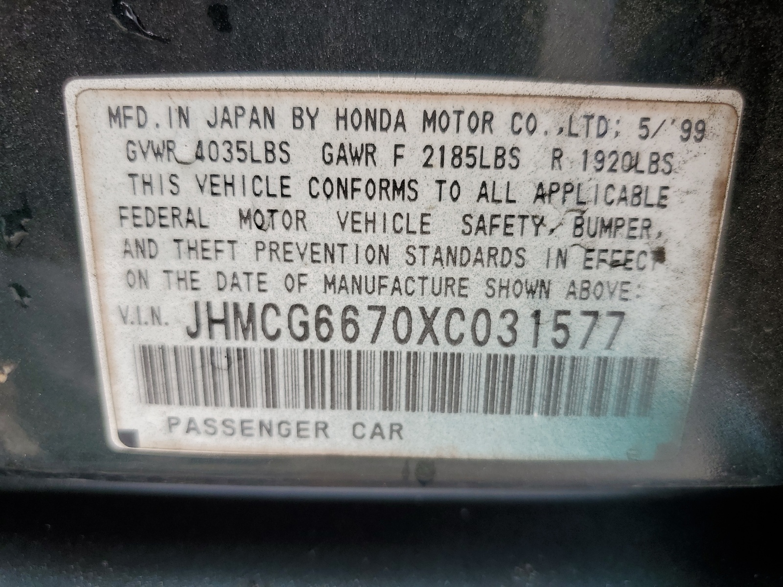 JHMCG6670XC031577 1999 Honda Accord Ex