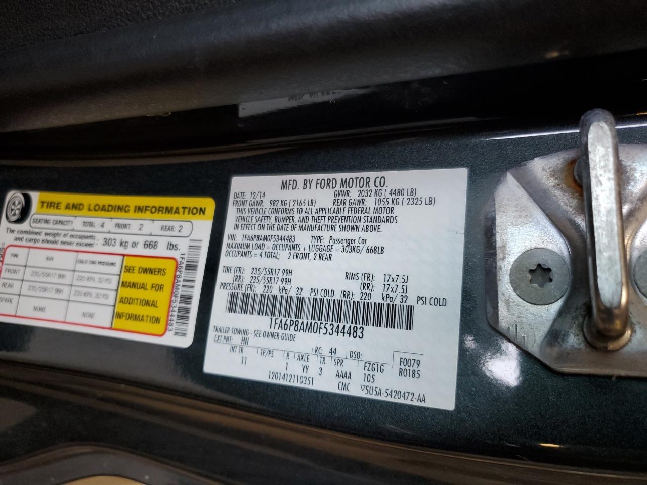 2015 Ford Mustang VIN: 1FA6P8AM0F5344483 Lot: 61619794