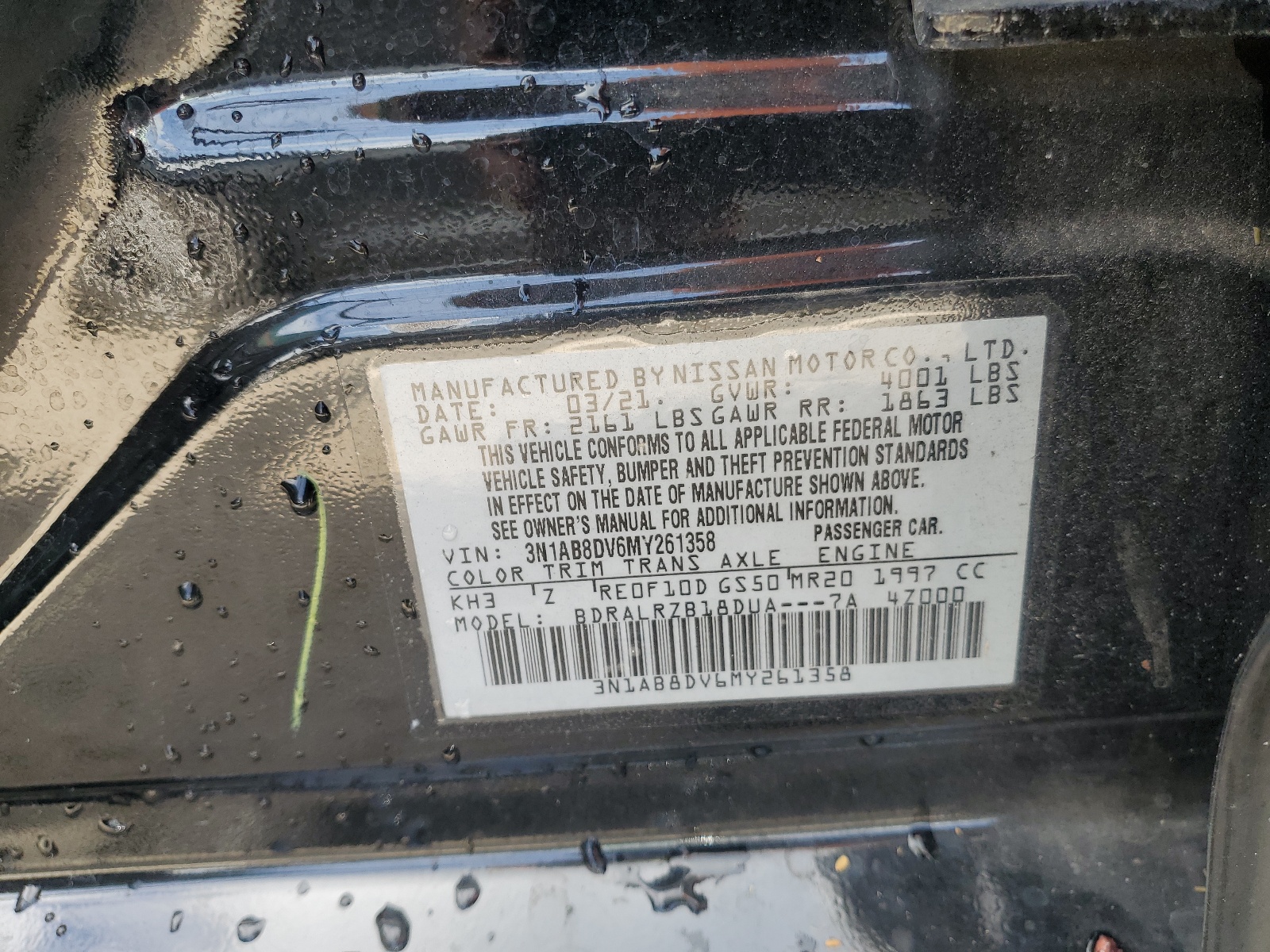 3N1AB8DV6MY261358 2021 Nissan Sentra Sr