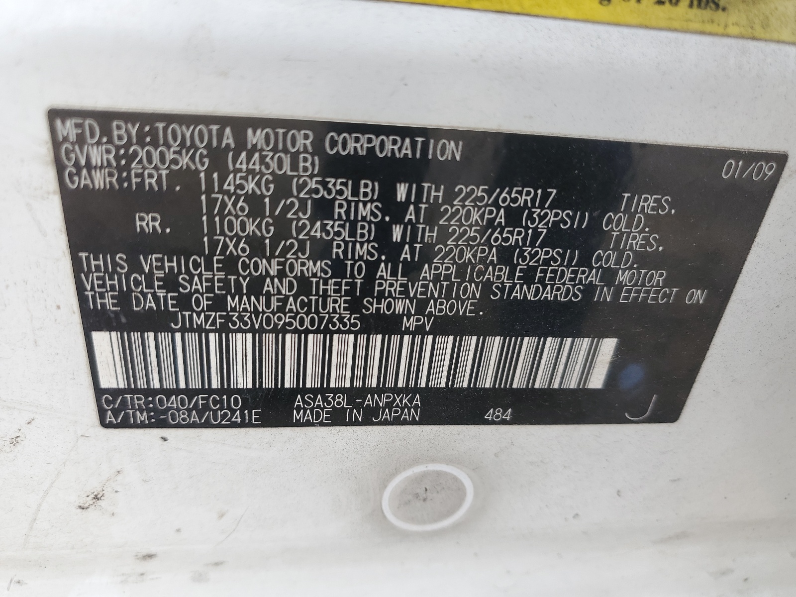 JTMZF33V095007335 2009 Toyota Rav4