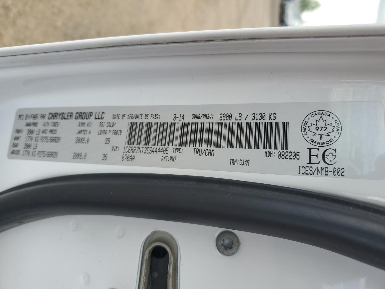 2014 Ram 1500 Laramie VIN: 1C6RR7NT3ES444405 Lot: 62179824