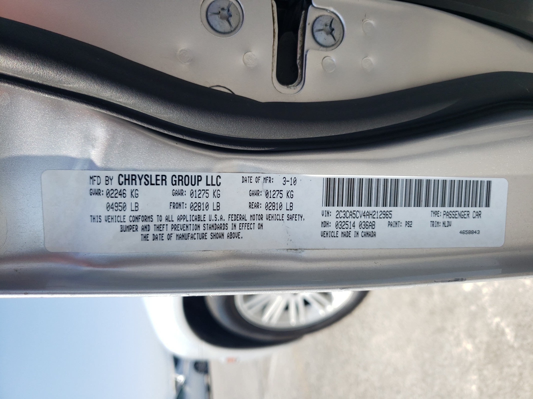 2C3CA5CV4AH212965 2010 Chrysler 300 Touring