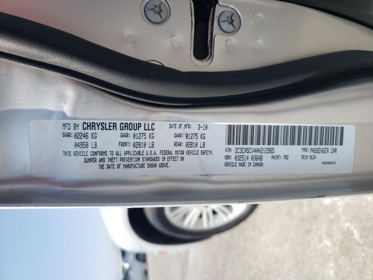 2010 Chrysler 300 Touring VIN: 2C3CA5CV4AH212965 Lot: 62884594