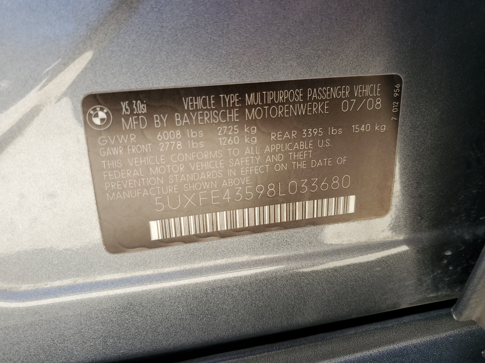 5UXFE43598L033680 2008 BMW X5 3.0I