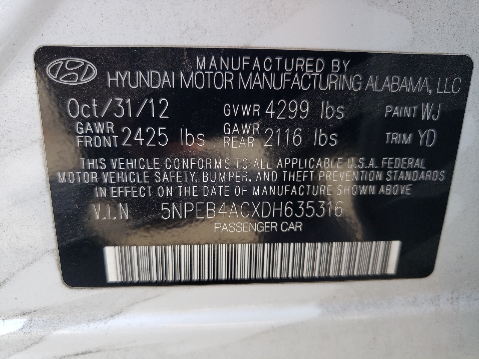 5NPEB4ACXDH635316 2013 Hyundai Sonata Gls