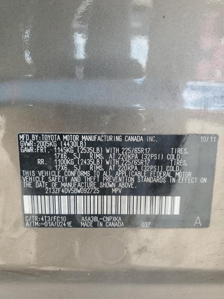 2011 Toyota Rav4 VIN: 2T3ZF4DV5BW092725 Lot: 64396634