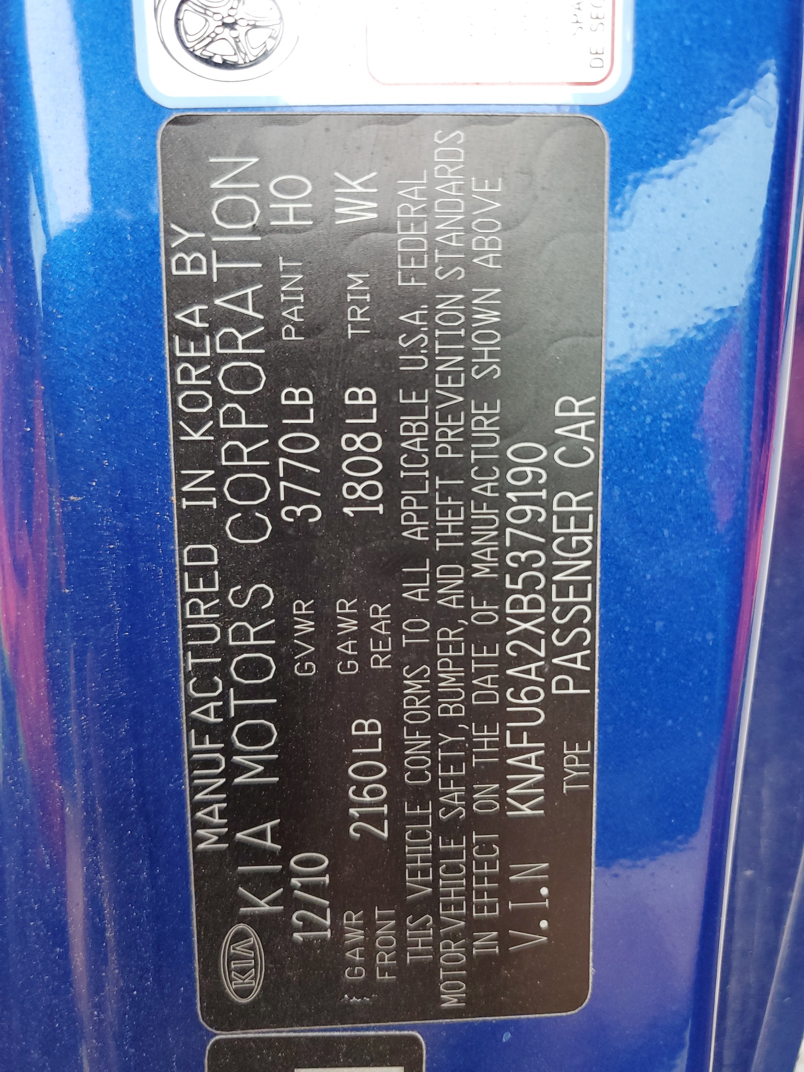 KNAFU6A2XB5379190 2011 Kia Forte Ex